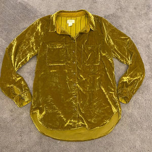 Maeve by Anthropologie Karina Gold Velvet Button Down Top-size 6
